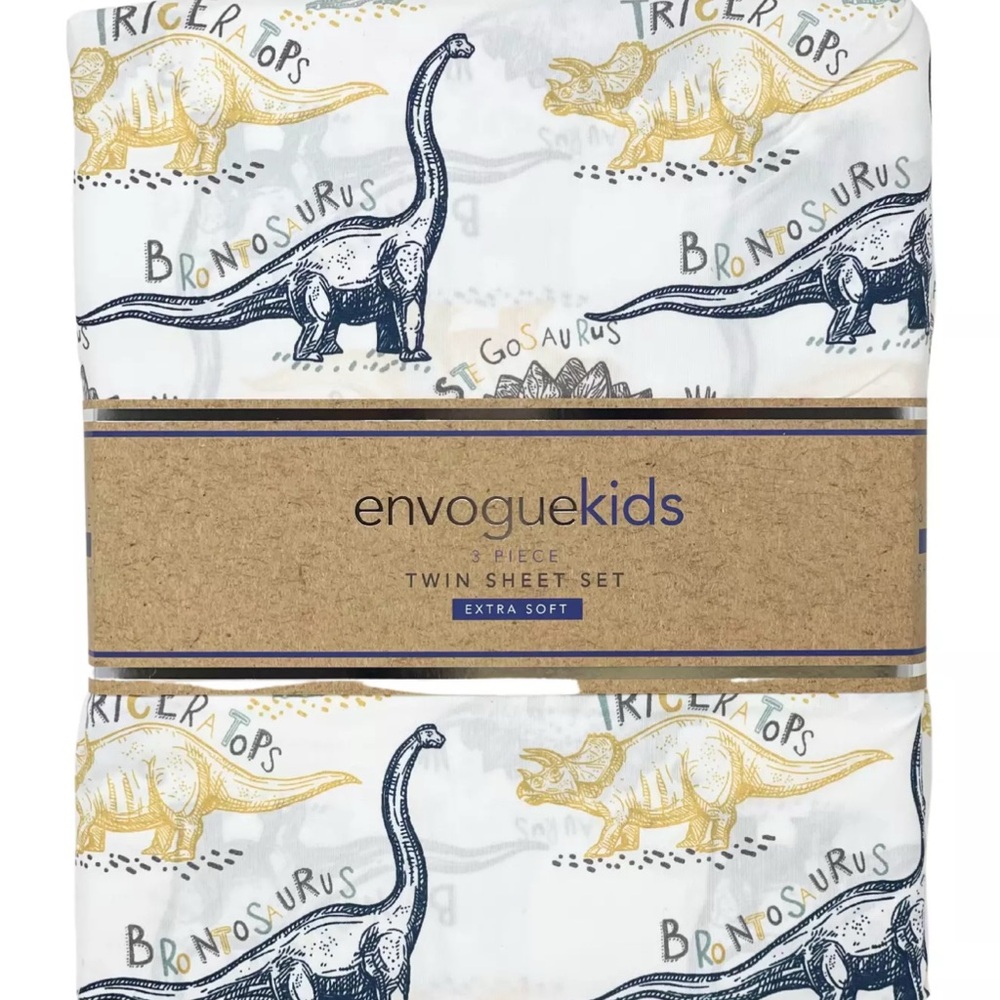 ENVOGUE Kids TWIN 3PC Extra Soft Sheet Set Dinosaurs with Names Kids Bedding NEW